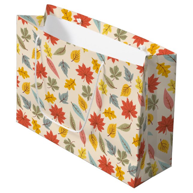 Grand Sac Cadeau Motif d'automne feuille colorée (Devant Angle)