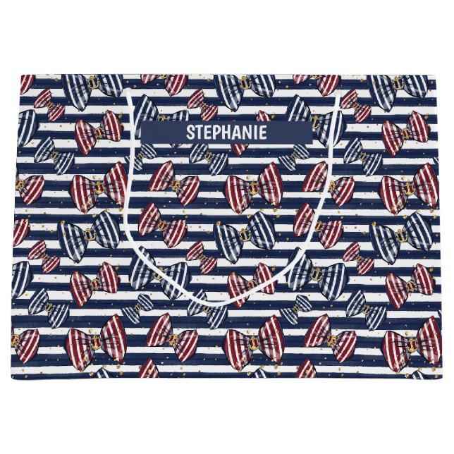 Grand Sac Cadeau Motif de bandes de ruban patriotique (Devant)