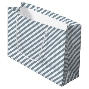 Grand Sac Cadeau Motif de bandes diagonales bleues et blanches