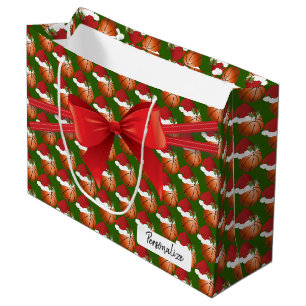 Grand Sac Cadeau Motif de basket de Noël - Grand
