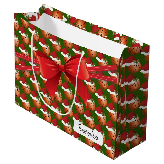 Grand Sac Cadeau Motif de basket de Noël - Grand (Devant Angle)