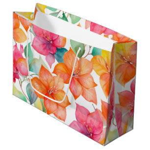 Grand Sac Cadeau Motif de bougainvilliers tropicaux