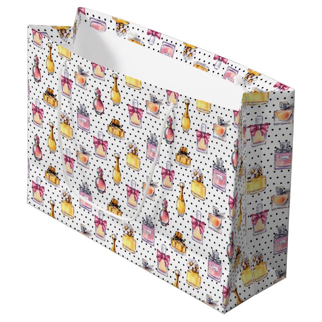 Grand Sac Cadeau Motif de bouteille de Parfum (Devant Angle)