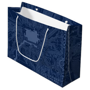 Grand Sac Cadeau Motif de circuit Geek bleu