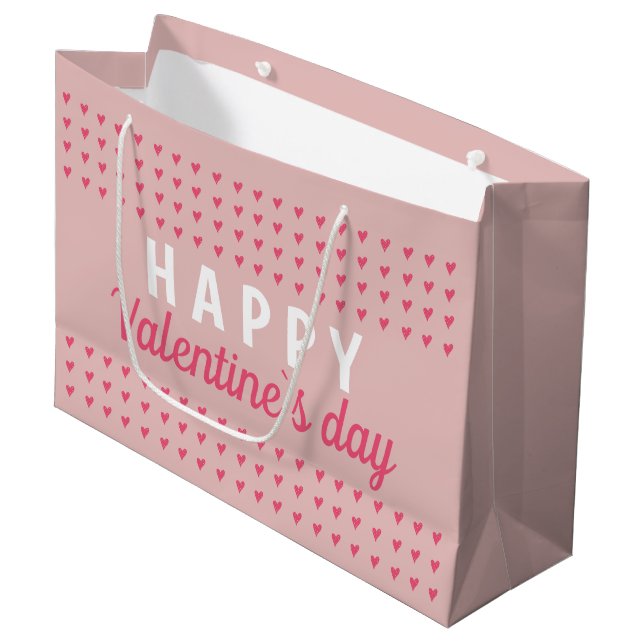 Grand Sac Cadeau Motif de coeur rose de la Saint Valentin (Devant Angle)