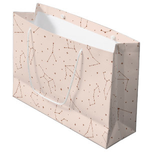 Grand Sac Cadeau Motif de constellation minimaliste en rose et marr