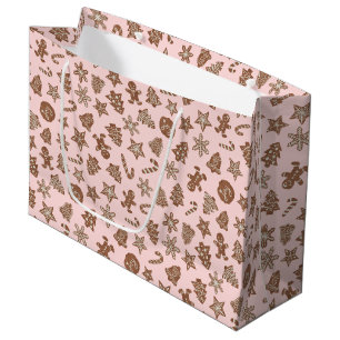Grand Sac Cadeau Motif de cookies de Noël rose