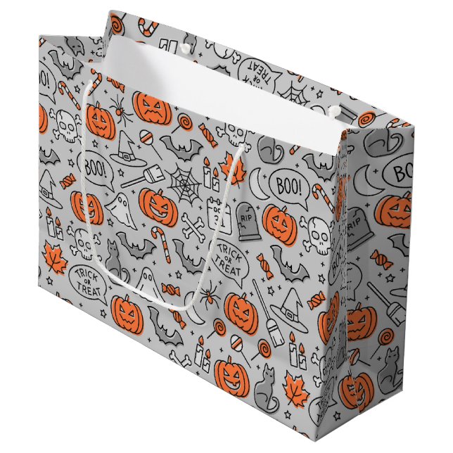Grand Sac Cadeau Motif de doodle pour les enfants mignons Halloween (Devant Angle)
