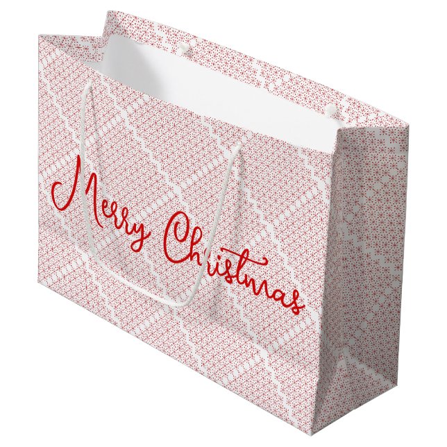 Grand Sac Cadeau Motif de fête blanc et rouge (Devant Angle)