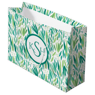 Grand Sac Cadeau Motif de feuilles tropicales jaunes et vertes