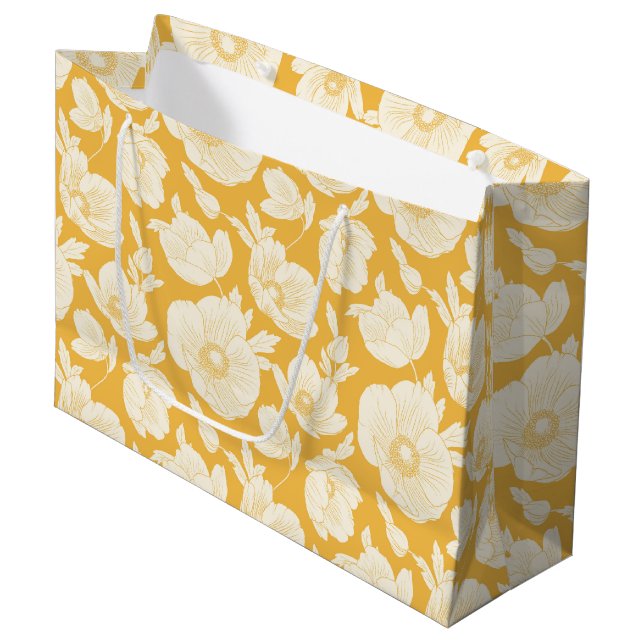 Grand Sac Cadeau Motif de fleur d'or (Devant Angle)