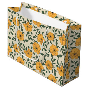 Grand Sac Cadeau Motif de fleurs de crapaud orange