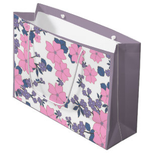 Grand Sac Cadeau Motif DE FLEURS ROSE ET PURPLE