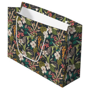 Grand Sac Cadeau Motif de fleurs tropicales colorées