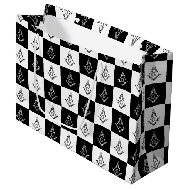 Grand Sac Cadeau Motif de Freemason À damiers (Devant Angle)