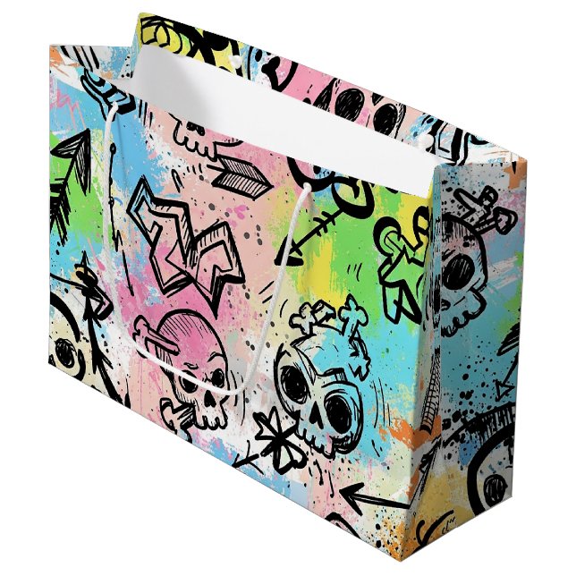 Grand Sac Cadeau Motif de graffiti urbain coloré (6) (Devant Angle)