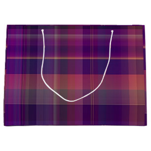 Grand Sac Cadeau Motif de la bande de plaid de Madras pourpre foncé