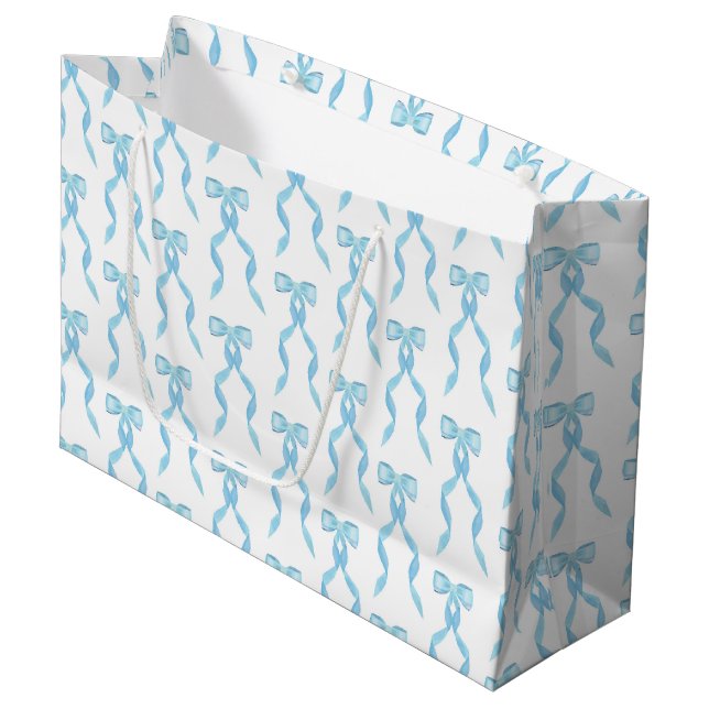 Grand Sac Cadeau Motif de la Bow Bleue Aquarelle (Devant Angle)