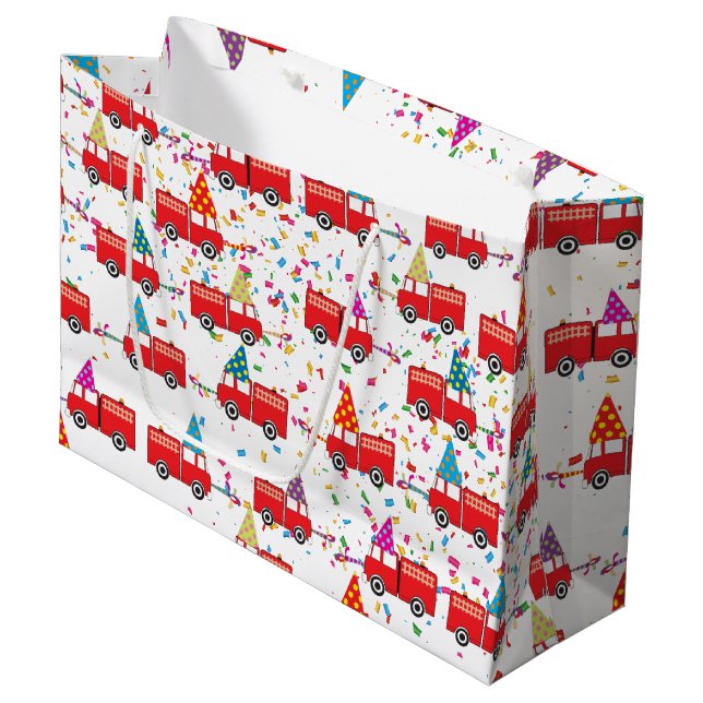 Grand Sac Cadeau Motif de la Fête du Camion Rouge (Devant Angle)