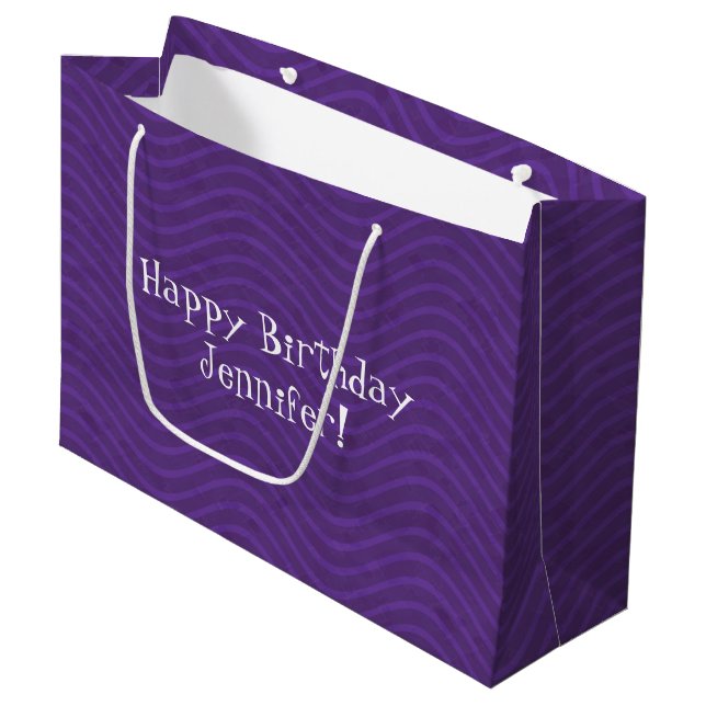 Grand Sac Cadeau Motif de lignes de vagues violettes (Devant Angle)