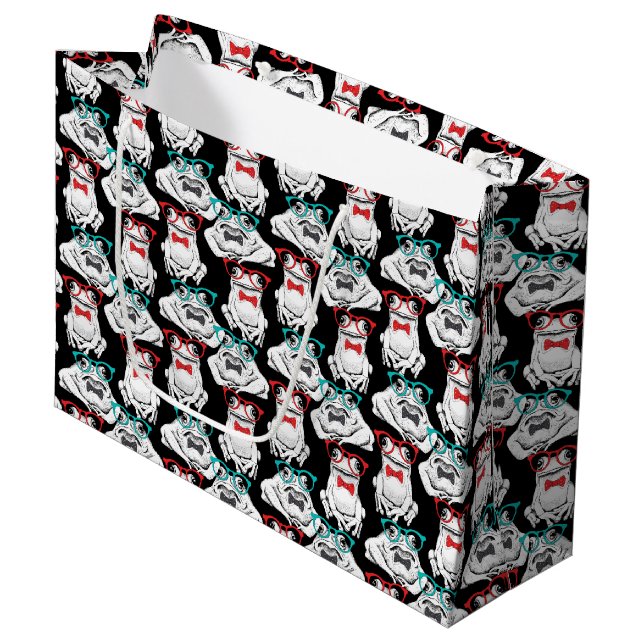 Grand Sac Cadeau Motif de lunettes de grenouille (Devant Angle)