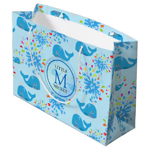 Grand Sac Cadeau Motif de monogramme de baleine bleue