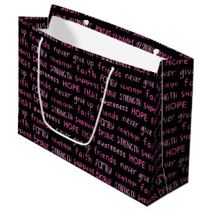Grand Sac Cadeau Motif de mots pour la sensibilisation au cancer du