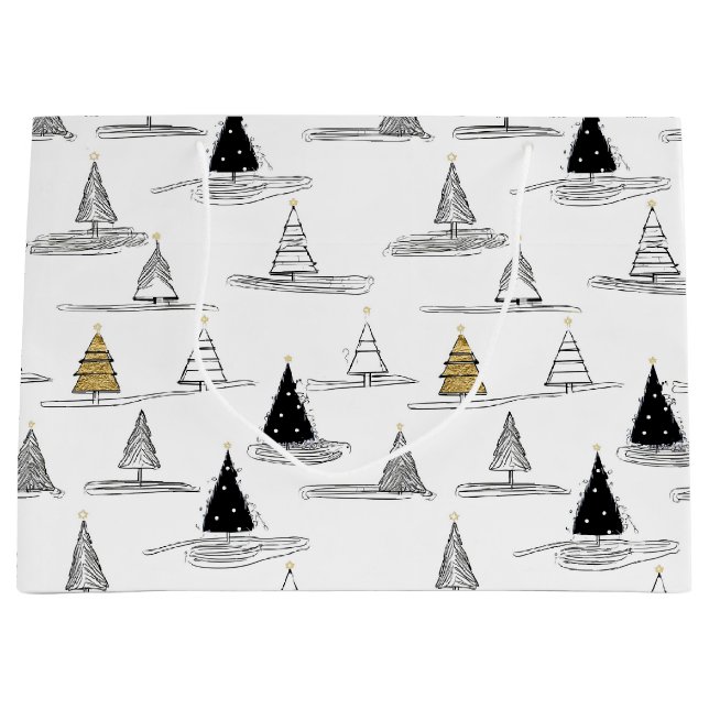 Grand Sac Cadeau Motif de Noël Black Gold #5 ID1009 (Devant)