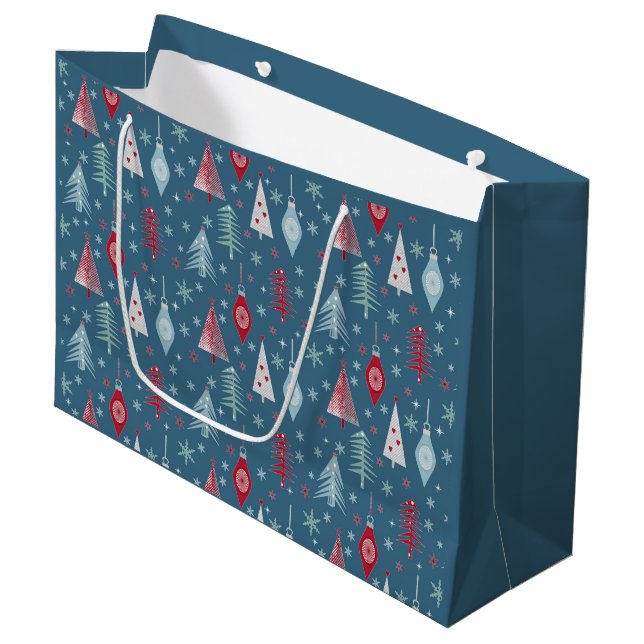 Grand Sac Cadeau Motif de Noël d'hiver. (Devant Angle)