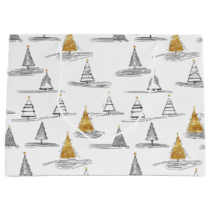 Grand Sac Cadeau Motif de Noël Gold n° 5 ID1009