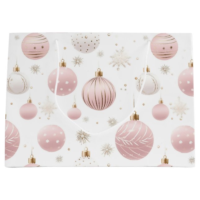 Grand Sac Cadeau Motif de Noël rose (Devant)