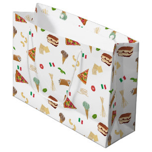 Grand Sac Cadeau Motif de nourriture italienne Pizza Pâtes Tiramisu