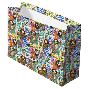 Grand Sac Cadeau Motif de paresse d'aquarelle de bande dessinée