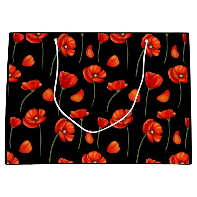 Grand Sac Cadeau motif de pavot noir (Devant)