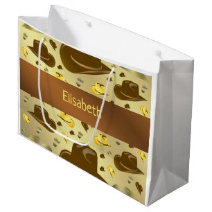 Grand Sac Cadeau motif de petit cowboy aux tons bruns grand cadeau