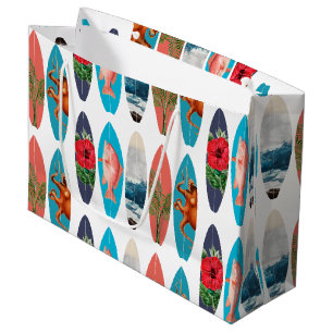 Grand Sac Cadeau Motif de planches de surf colorées rétro