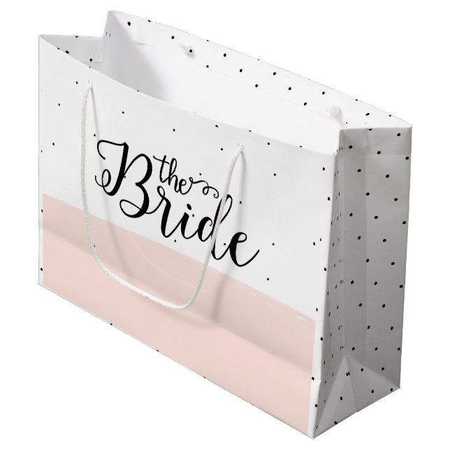 Grand Sac Cadeau Motif de points noirs rayure rose (Devant Angle)