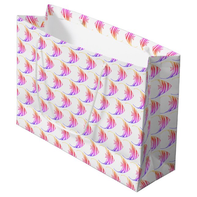 Grand Sac Cadeau Motif de poisson rose mignon (Devant Angle)