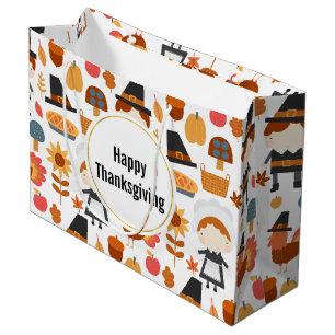 Grand Sac Cadeau Motif de récolte de pèlerins de bon thanksgiving