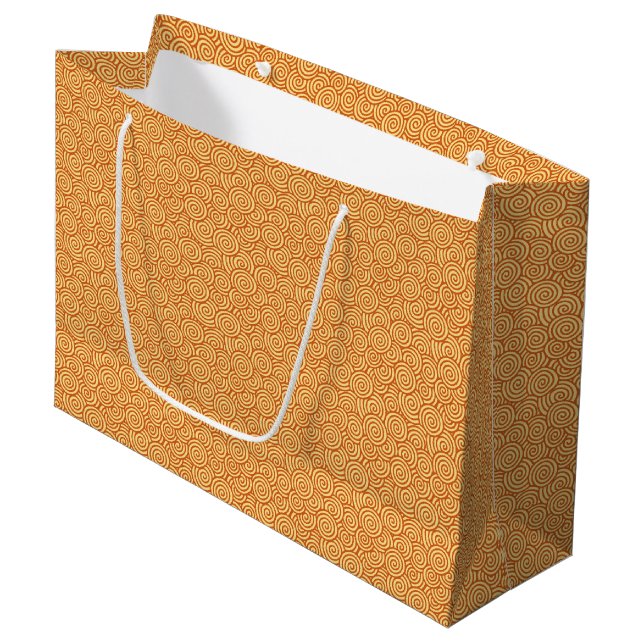 Grand Sac Cadeau Motif de remous de Japonais - mandarine et (Devant Angle)