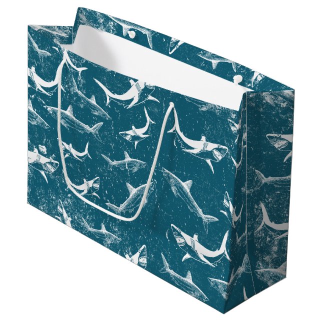 Grand Sac Cadeau Motif de requins bleus en détresse (Devant Angle)