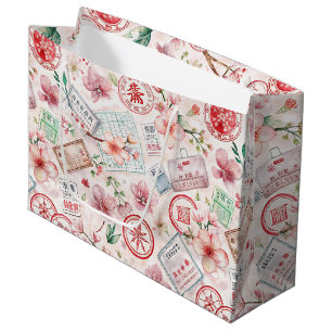 Grand Sac Cadeau Motif de tampon de voyage du monde vintage (1)