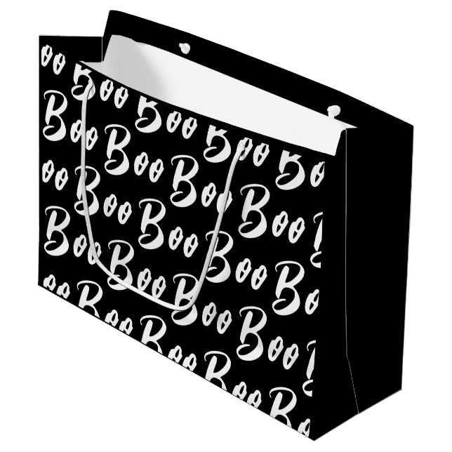 Grand Sac Cadeau Motif de texte de livre noir et blanc d'Halloween (Devant Angle)