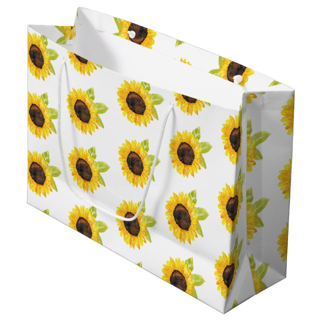 Grand Sac Cadeau Motif de tournesol peint à la main (Devant Angle)