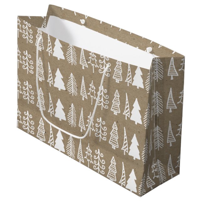 Grand Sac Cadeau Motif de vacances de papier d'emballage d'arbres (Devant Angle)