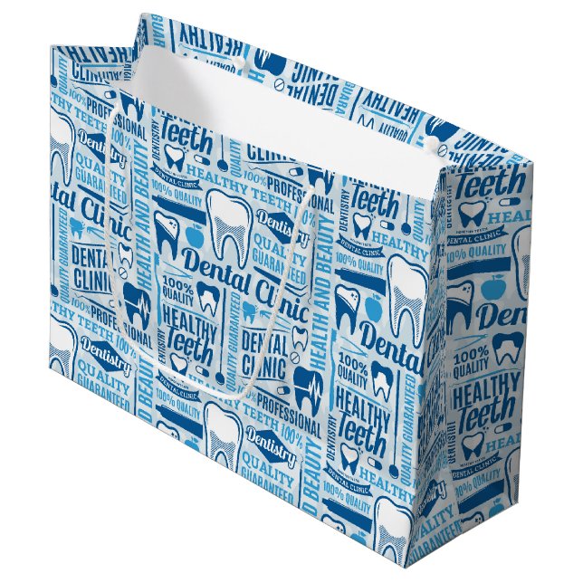 Grand Sac Cadeau Motif dentaire bleu de clinique (Devant Angle)