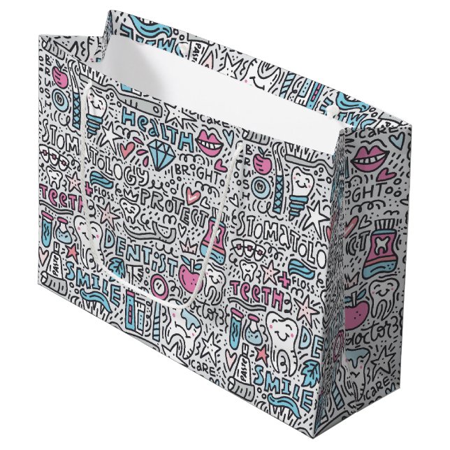 Grand Sac Cadeau Motif dentaire de bande dessinée (Devant Angle)