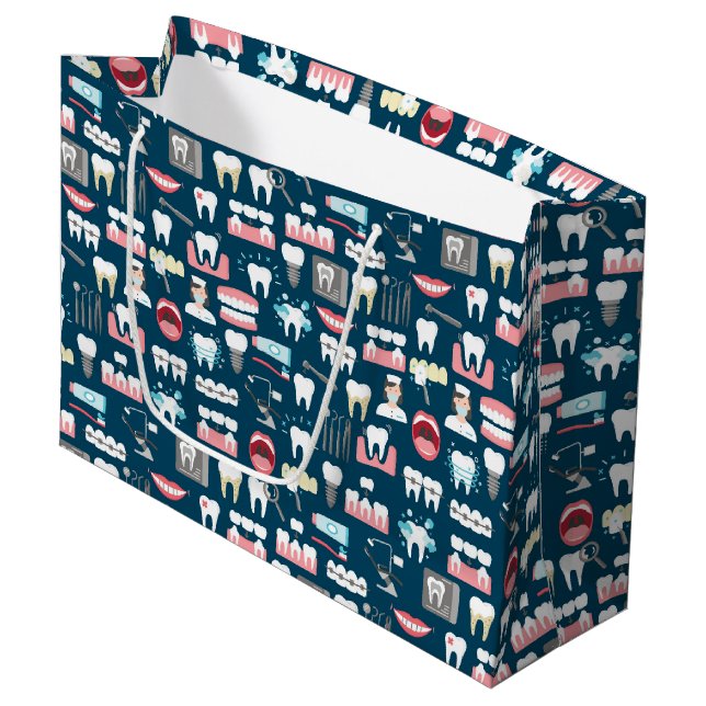 Grand Sac Cadeau Motif dentaire de bureau de clinique (Devant Angle)