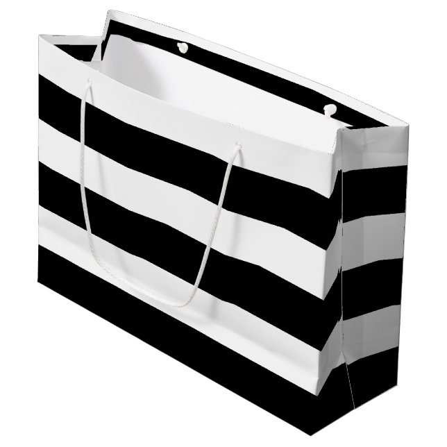 Grand Sac Cadeau Motif des bandes noires {choisissez votre couleur  (Devant Angle)
