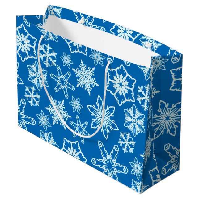 Grand Sac Cadeau Motif des flocons de neige bleu blanc moderne (Dos Angle)